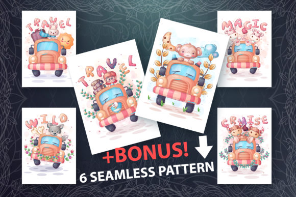 Download Set Cute Animal in the Car - Car Collection