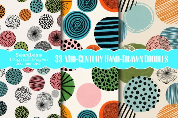 Download Mid-Century Hand-Drawn Doodles Pattern - Hand Collection