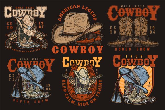 Download Cowboy Vintage Handdrawn Logo Design Set - Hand Collection