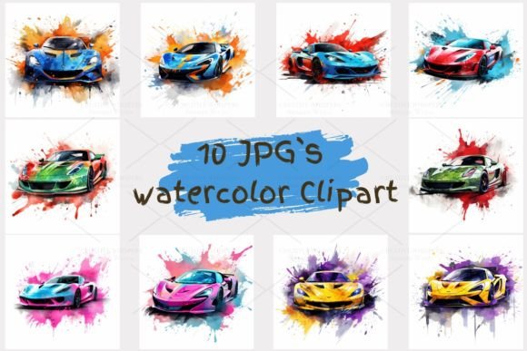 Download Sport Car Watercolor Clipart, JPG 1S-38 - Premium Bundle