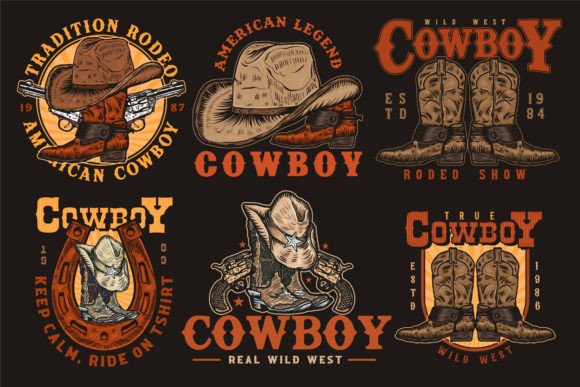 Download Cowboy Vintage Handdrawn Logo Design Set - Hand Collection