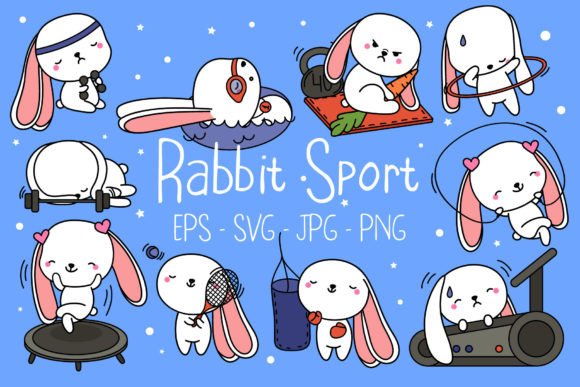 Download Set of Cute Cartoon Bunny Sportsman - Car Collection
