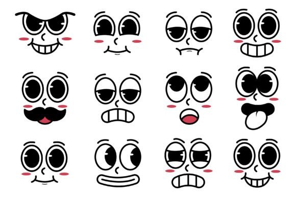 Download Set of Kawaii Cartoon Faces Retro Style - Car Collection