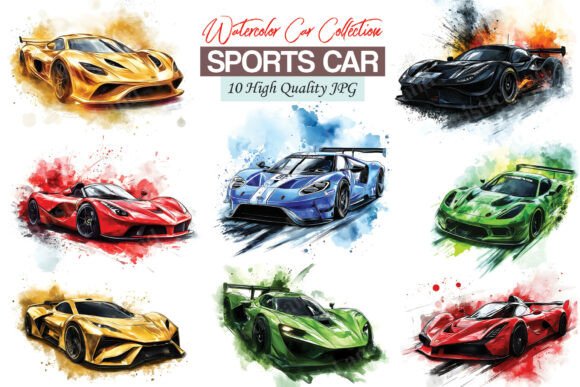 Download Watercolor Sports Racing Car Clipart - Premium Bundle